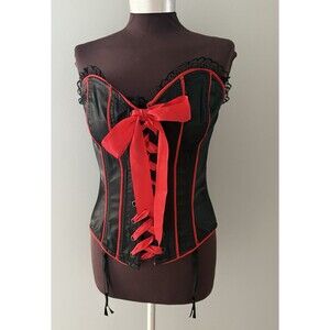 Fredericks of Hollywood Black Corset Top Size L Lace Up Burlesque Pirate Whimsy